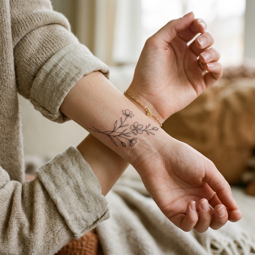 Fine Line Floral Tattoo