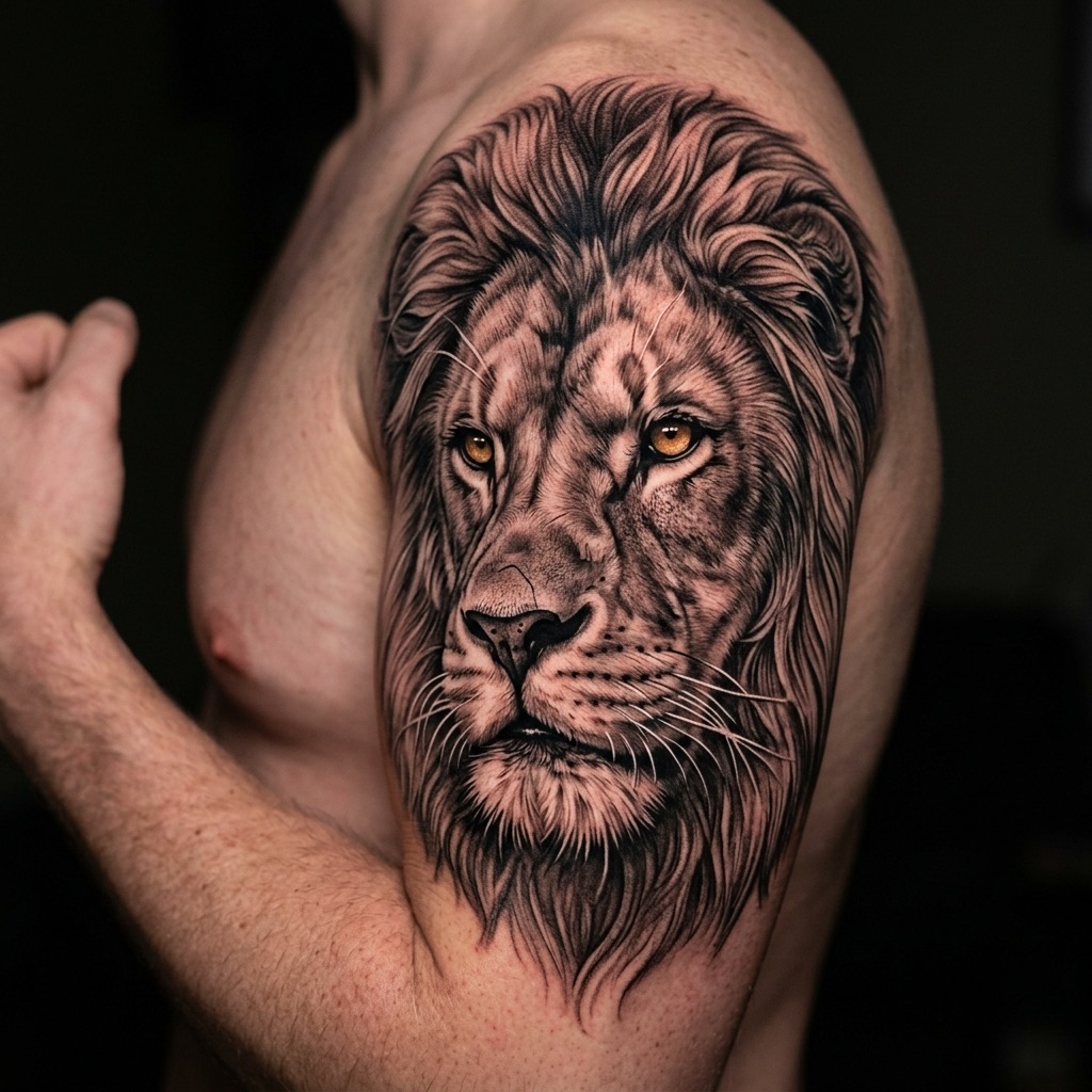 Realistic Lion Portrait Tattoo